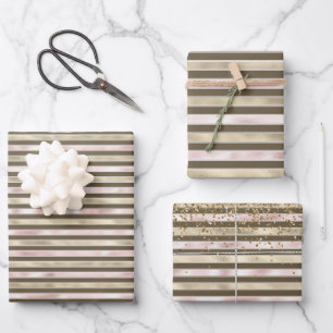 Feuille De Papier Cadeau Glam Gold Blush Pink Brown stries