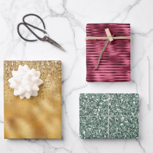 Feuille De Papier Cadeau Glam Gold Burgundy Green Parties scintillant