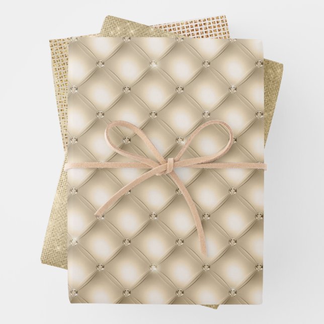 Feuille De Papier Cadeau Glam Gold Crème Champagne Diamond Glitz Mariage (En situation)