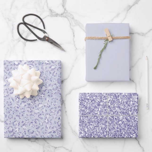 Feuille De Papier Cadeau Glam Lavender Lilac Purple Empreinte de léopard Pa (Recto)