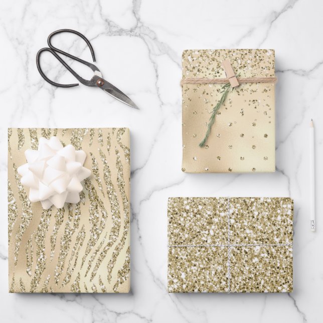 Feuille De Papier Cadeau Glam Luxe Gold Parties scintillant Zebra Print (Recto)