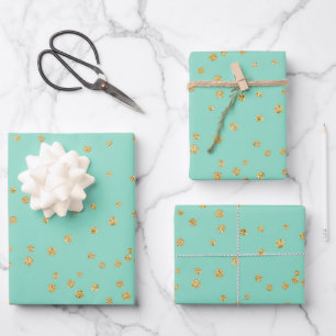 Feuille De Papier Cadeau Glam Mint Green et Pois d'or Motif