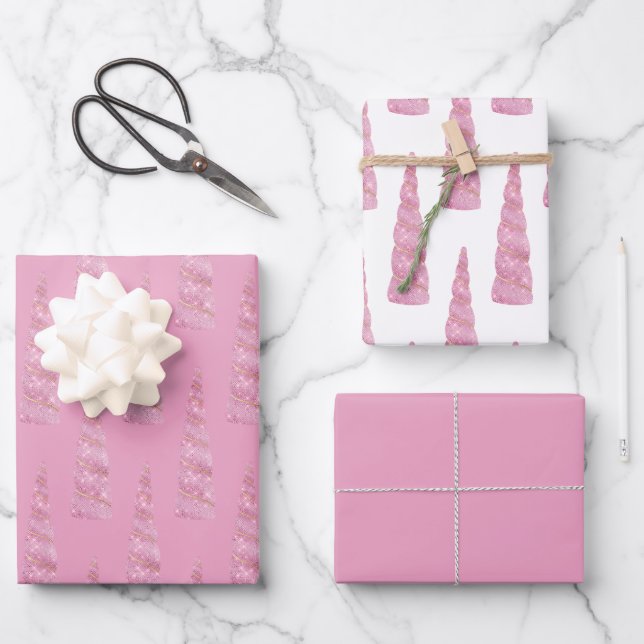 Feuille De Papier Cadeau Glam rose étincelle Unicorne Anniversaire (Recto)