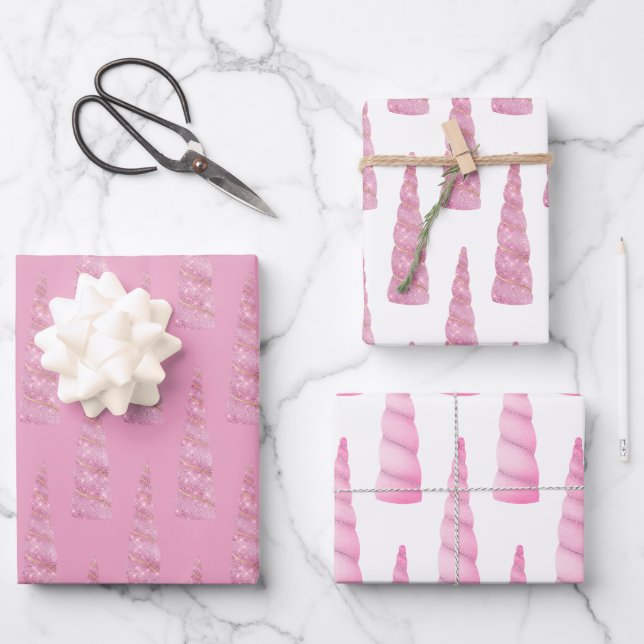 Feuille De Papier Cadeau Glam rose étincelle Unicorne Anniversaire (Recto)