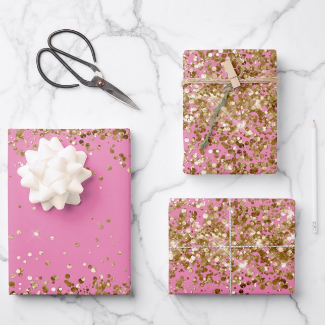 Feuille De Papier Cadeau Glam rose or brillant brillant étincelle (Recto)
