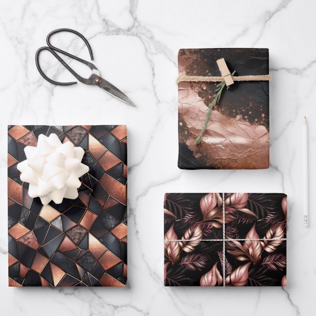 Feuille De Papier Cadeau Glam rose or et noir (Recto)