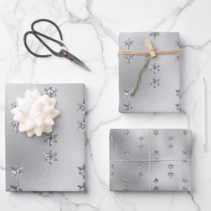 Feuille De Papier Cadeau Glam Silver Stars Noël