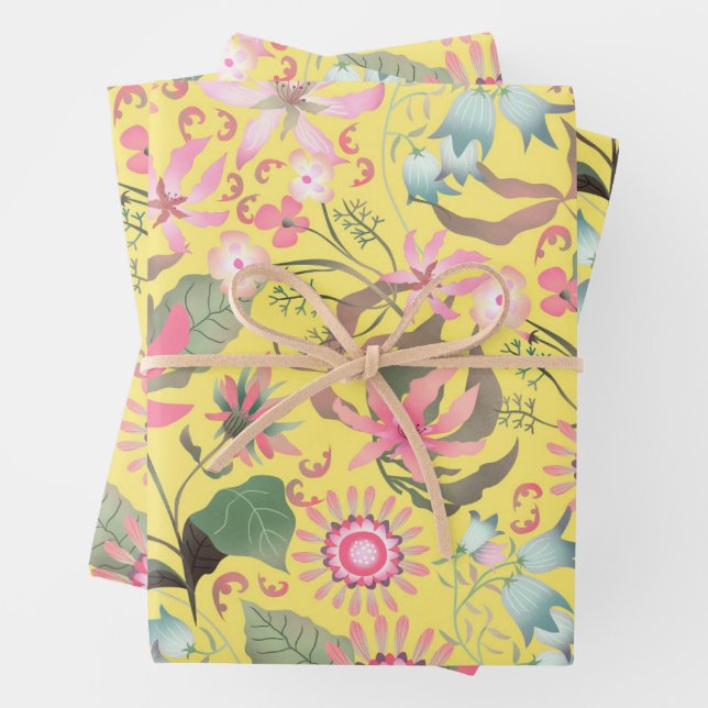 Feuille De Papier Cadeau Glamor Floral Jaune (En situation)