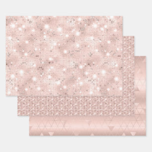 Feuille De Papier Cadeau Glamour Élégant Rose Pâle et Argent Féminin