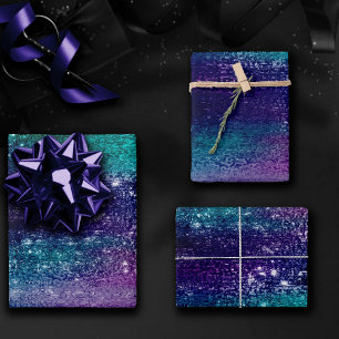 Feuille De Papier Cadeau Glitzy Foil   Holographique Iridescente Dark Ombre