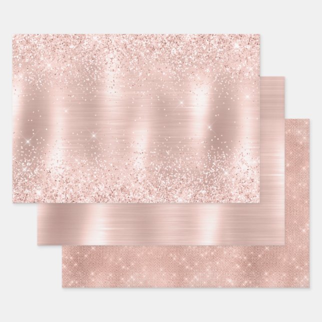 Feuille De Papier Cadeau Glitzy Glam Girl Blush Parties scintillant rose Ma (Lot)