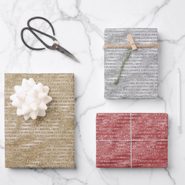 Feuille De Papier Cadeau Glitzy Glam Gold Parties scintillant raypes (Recto)