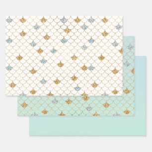 Feuille De Papier Cadeau Glitzy Mermaid Blue Gold Sparkle