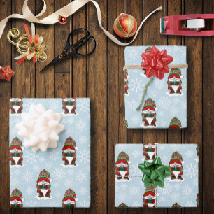 Feuille De Papier Cadeau Gnome de Noël Cosy Rouge Vert Hiver Mignon