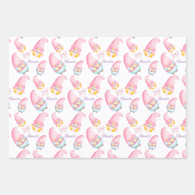 Feuille De Papier Cadeau Gnomes de Baby showers roses mignons  (Devant)