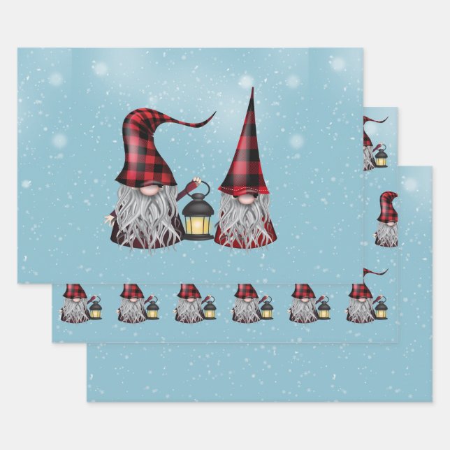 Feuille De Papier Cadeau Gnomes de Buffalo Plaid (Lot)