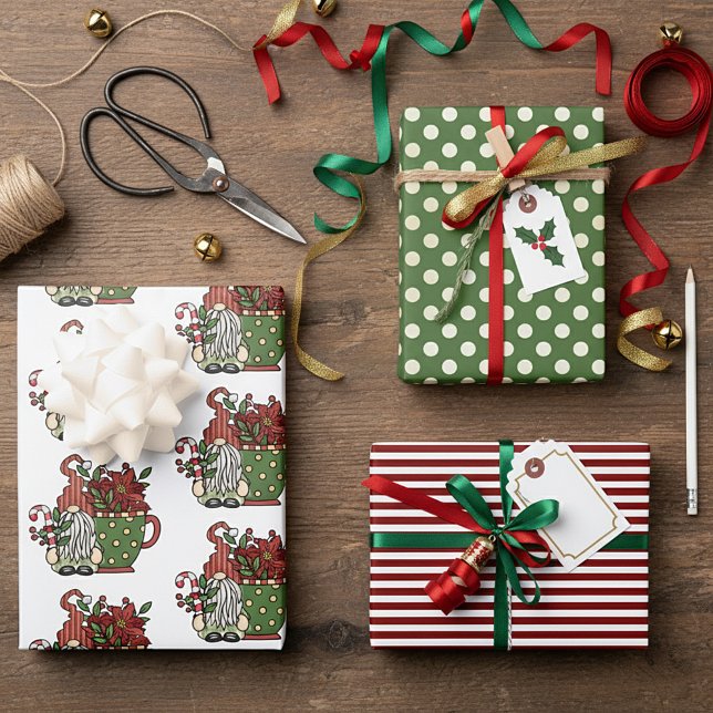 Feuille De Papier Cadeau gnomes de café de Noël (Créateur téléchargé)