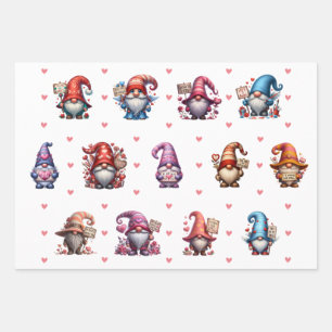 Feuille De Papier Cadeau Gnomes de la Saint-Valentin mignons avec panneaux