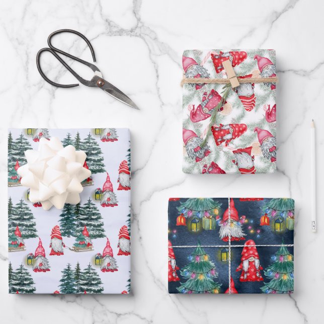 Feuille De Papier Cadeau Gnomes de Noël d'hiver (Recto)