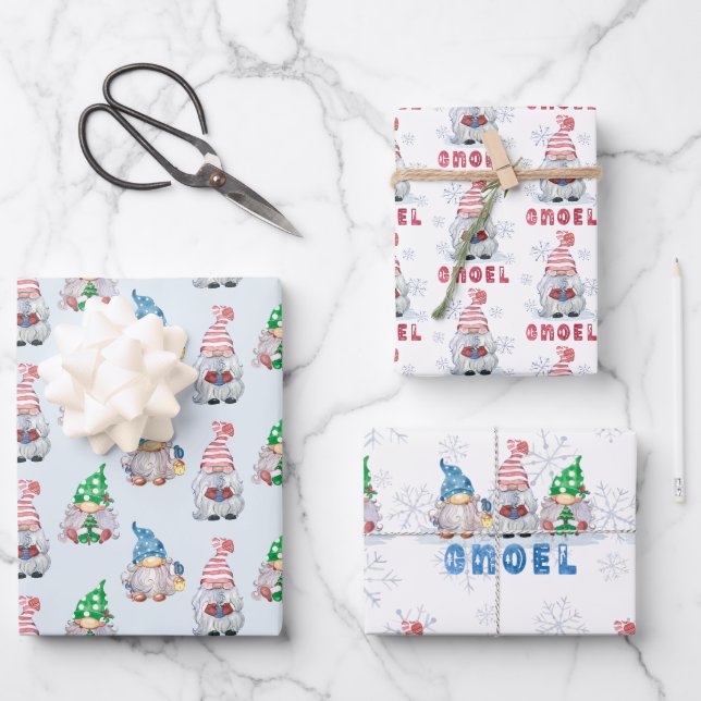 Feuille De Papier Cadeau Gnomes de Noël GNOEL Hiver Snowflake Remplissage P (Recto)