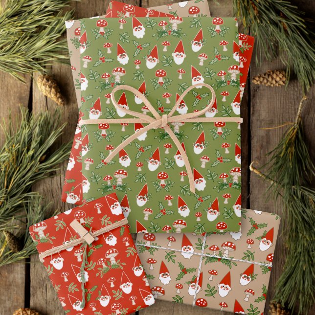 Feuille De Papier Cadeau Gnomes et champignons Vacances boisées (Créateur téléchargé)