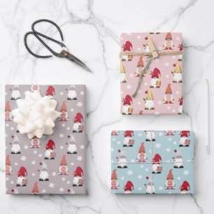 Feuille De Papier Cadeau Gnomes tendance gris rose rouge bleu bleu