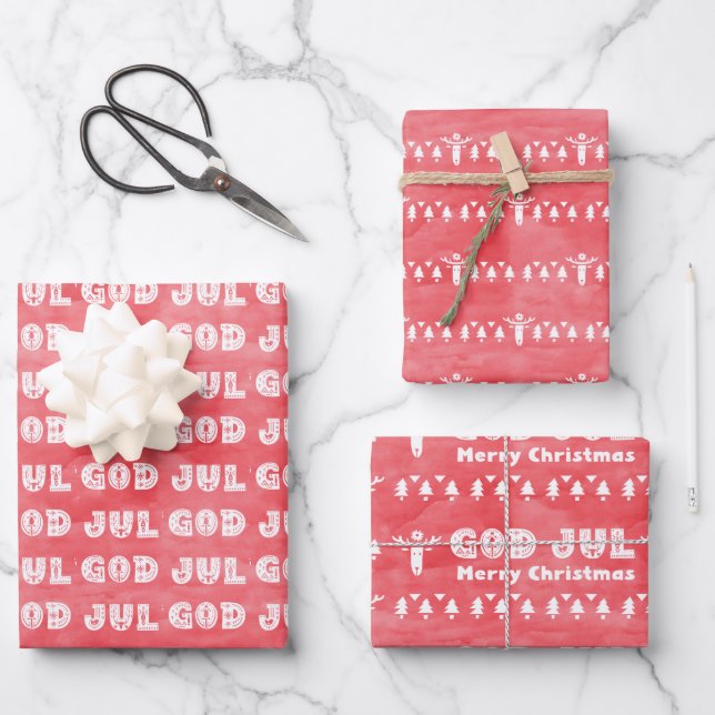 Feuille De Papier Cadeau God Jul Noël traditionnel suédois  (Recto)