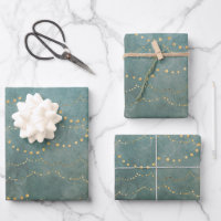 Gold Christmas Lights Green Watercolor