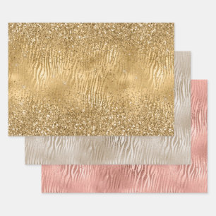 Feuille De Papier Cadeau Gold Glam Glitz Zebra Imprimer Parties scintillant