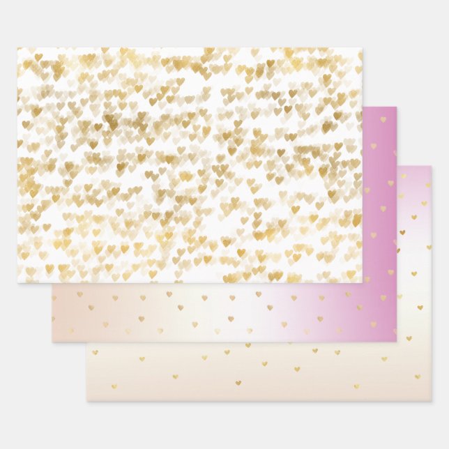 Feuille De Papier Cadeau Gold Glam Hearts Confetti Ombre (Lot)