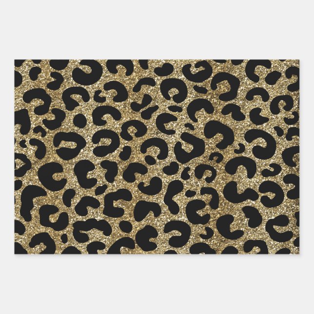 Feuille De Papier Cadeau Gold glitter sparkle &black leopard print pattern (Devant)