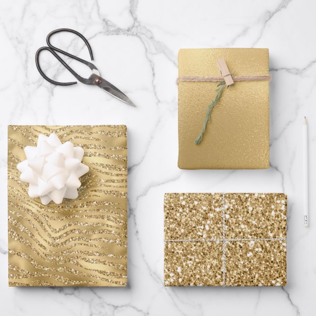 Feuille De Papier Cadeau Gold Glitzy Zebra (Recto)