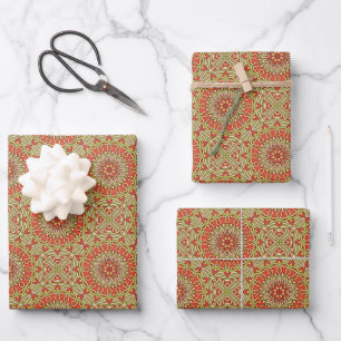 Feuille De Papier Cadeau Gold Green et Orange Circle Mandala