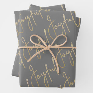 Feuille De Papier Cadeau Gold JOYFUL pour Noël gris