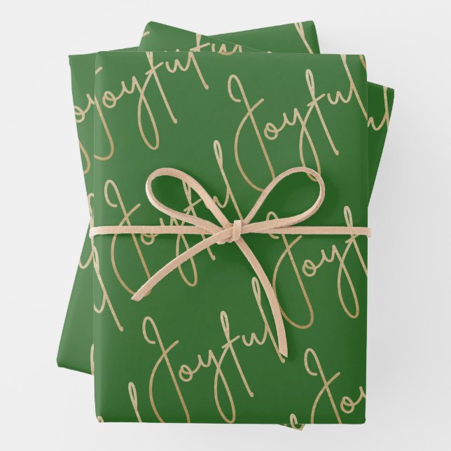 Feuille De Papier Cadeau Gold JOYFUL sur Green (En situation)