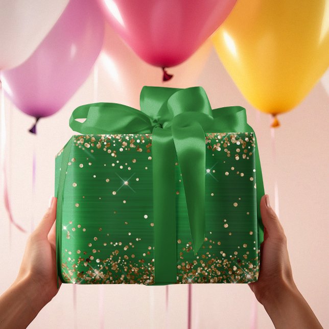 Feuille De Papier Cadeau Gold Parties scintillant Green Ombre Foil Holiday (Gold Glitter Green Ombre Foil Holiday Wrapping Paper Sheets)