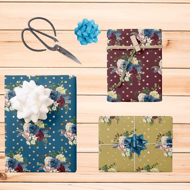 Feuille De Papier Cadeau Gold Pois Vacances d'hiver Floral Flower (Créateur téléchargé)