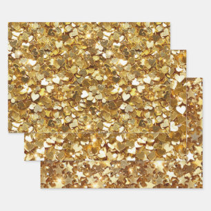Feuille De Papier Cadeau Gold Stars Hearts Confetti