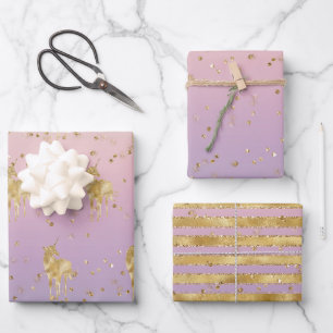 Feuille De Papier Cadeau Gold Unicorne Rainbow Glitz Sparkle