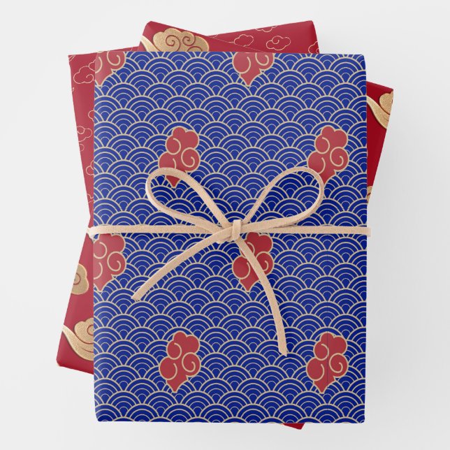 Feuille De Papier Cadeau Golden Auspicious Nuages 2023 Nouvel An chinois (En situation)