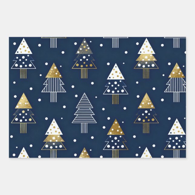 Feuille De Papier Cadeau Golden Blue Pine Holiday  (Devant 2)