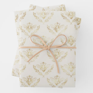 Feuille De Papier Cadeau Golden Bumble Bee avec un Motif de la Couronne