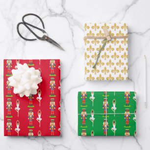 Feuille De Papier Cadeau Golden Lily Flowers, Nutcracker et Danseur de ball