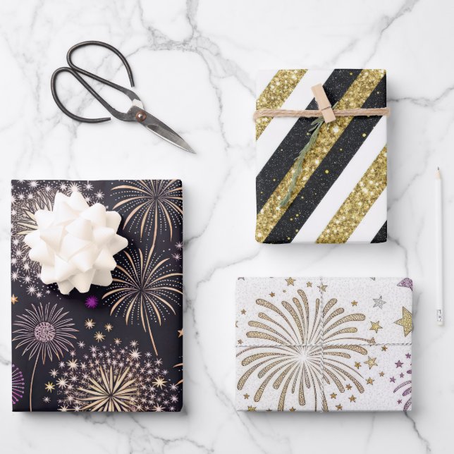 Feuille De Papier Cadeau Golden New Year  (Recto)