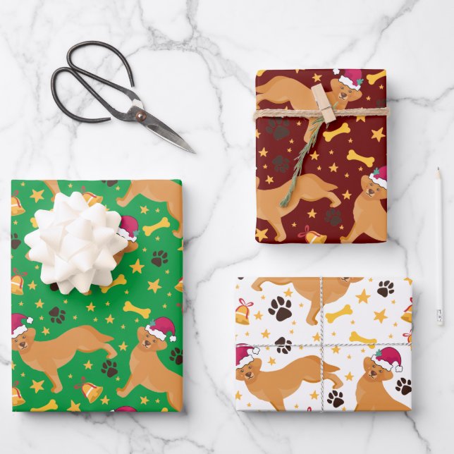 Feuille De Papier Cadeau Golden Retriever Dog with Santa Hat Christmas (Recto)