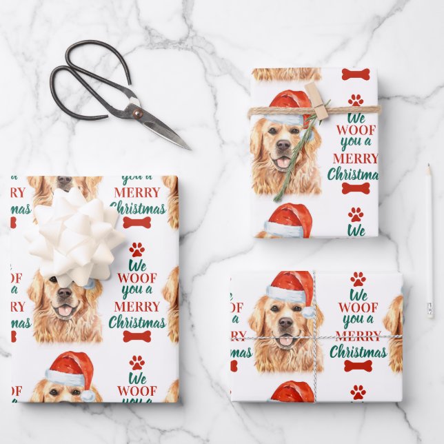 Feuille De Papier Cadeau Golden Retriever Joyeux Amoureux des chiens de Noë (Recto)