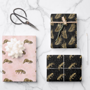 Feuille De Papier Cadeau Golden Tigers Motif rose noir élégant luxe