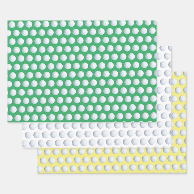 Feuille De Papier Cadeau Golf Ball Sport Motif Vert Blanc & Jaune (Lot)