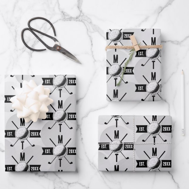 Feuille De Papier Cadeau Golf Ball Texture & Club Premier Monogramme (Recto)