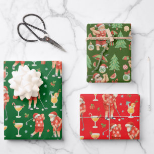 Feuille De Papier Cadeau Golf Noël Père Noël Golf Temps été